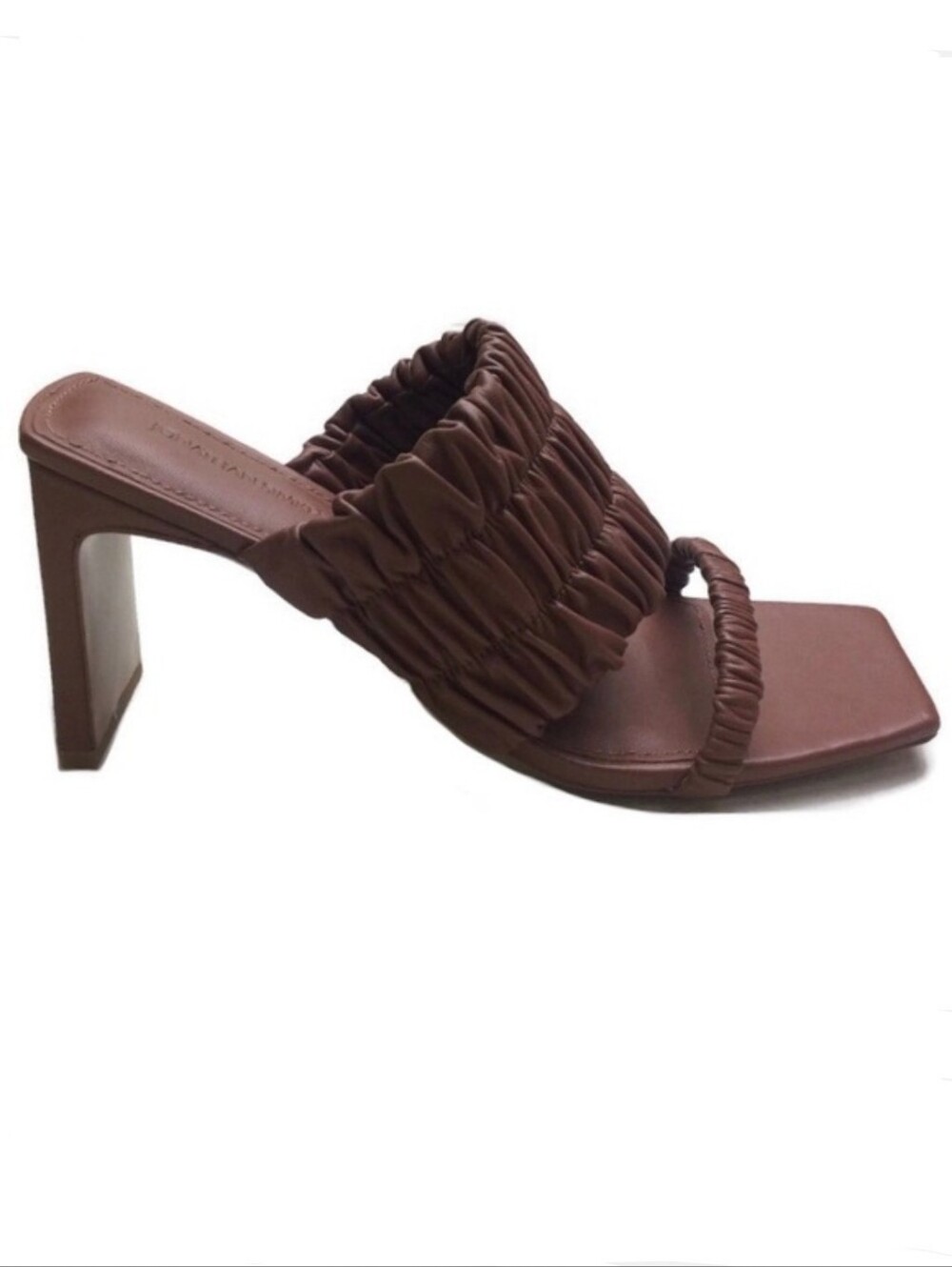 New Jonathan Simkhai Felix Cinnamon Leather Ruched Elastic Heeled Mule Size 41
